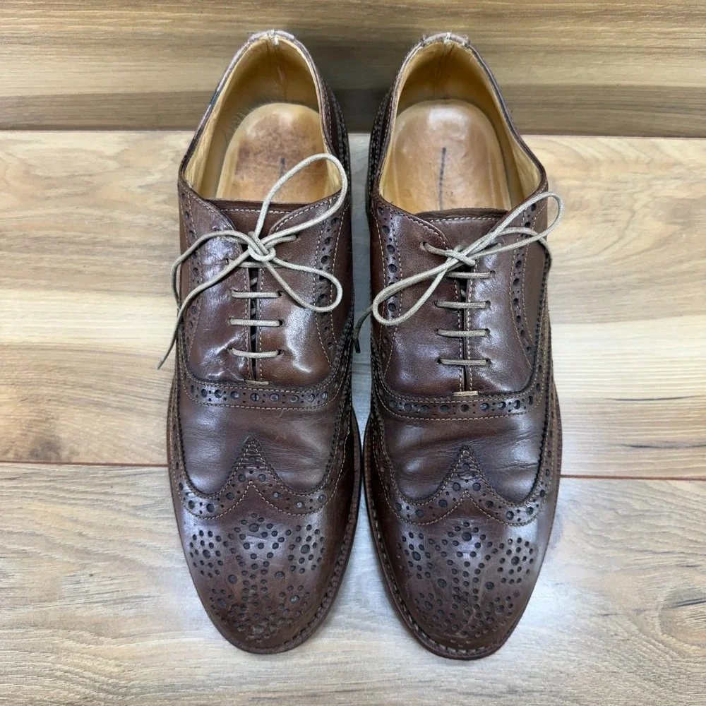 Nettleton Wingtip Medallion Oxfords Mens 9 D Brown Leather Business Casual